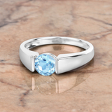 925 Sterling Silver Blue Topaz Solitaire Unisex Ring