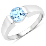 925 Sterling Silver Blue Topaz Solitaire Unisex Ring