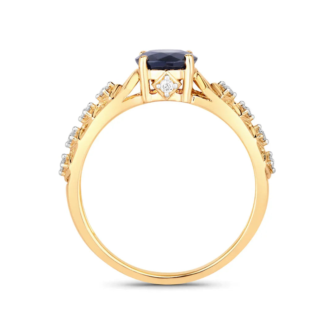 Genuine 10K Blue Sapphire and Diamond Ring