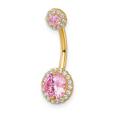 10k Gold  Pink and White CZ Navel Ring