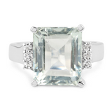 Green Amethyst and White Topaz Solitaire Sterling Silver Ring