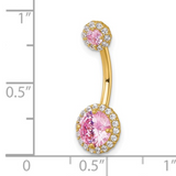 10k Gold  Pink and White CZ Navel Ring