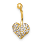 10k Gold Pave CZ Heart Navel Ring