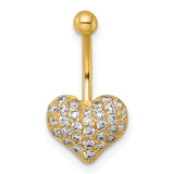 10k Gold Pave CZ Heart Navel Ring