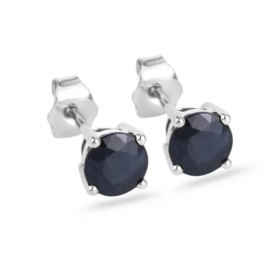 Genuine Blue Sapphire 10K Round Studs Earrings