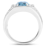 London Blue Topaz with White Topaz Solitaire Sterling Silver Unisex Ring