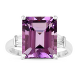 Octagon Purple Amethyst Ring, White rhodium and sterling silver ring, amethyst sterling silver octagon ring