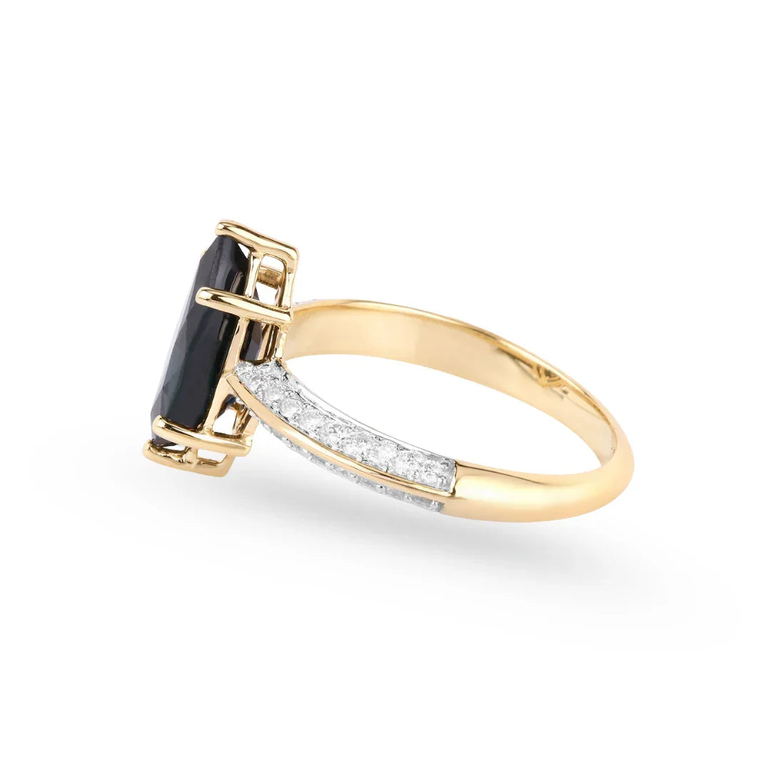 Genuine 10K Blue Sapphire and Diamond Marquise Ring