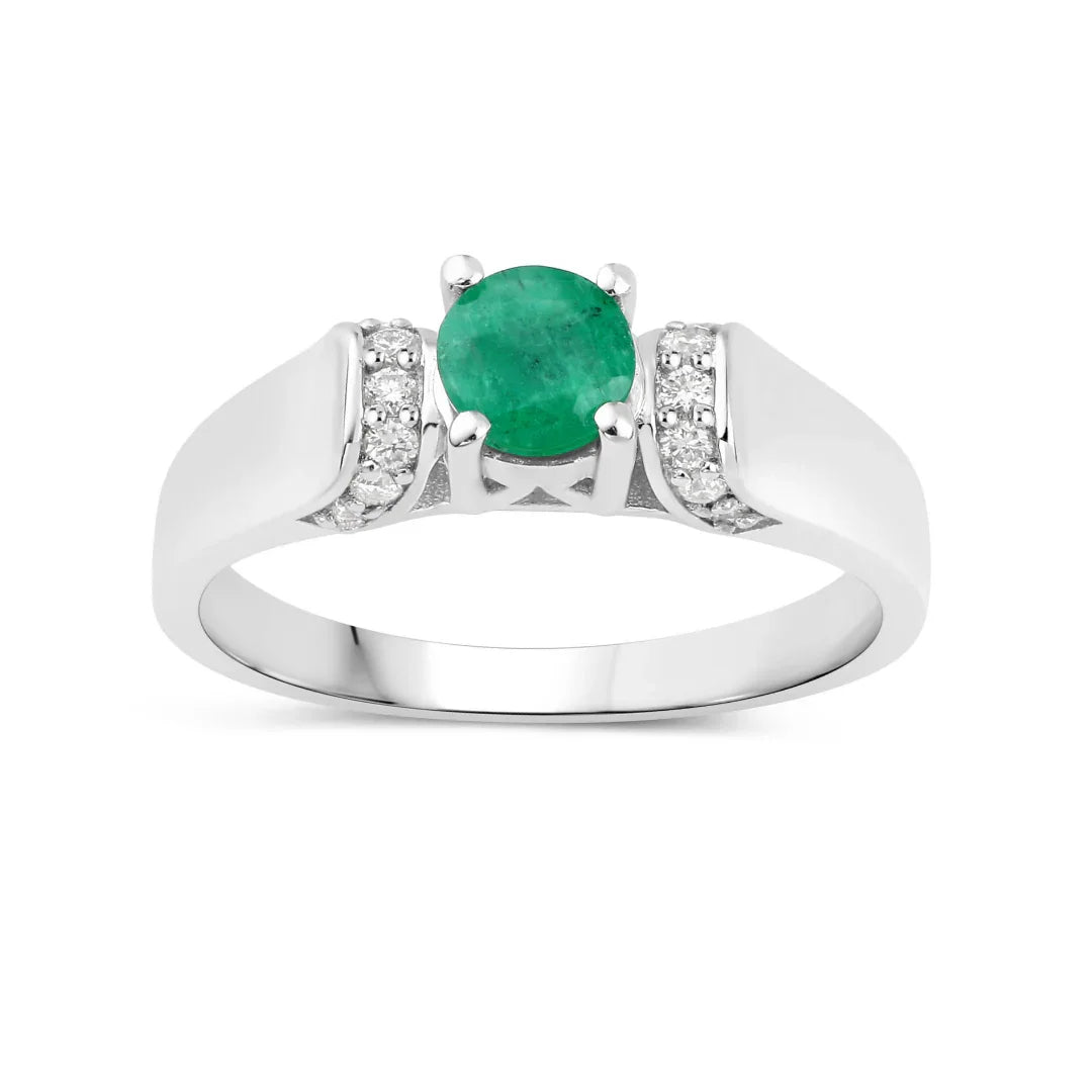 Natural Zambian Emerald Round Silver Ring