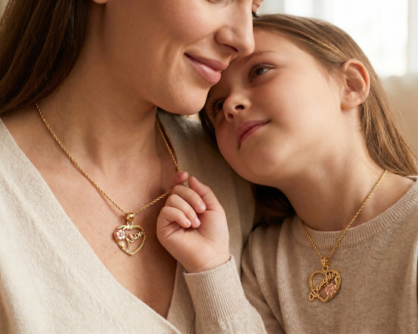 10K yellow gold mom - Daughter Breakable Hearts Pendant