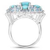 Turquoise and Blue Topaz Sterling Silver Cluster Ring