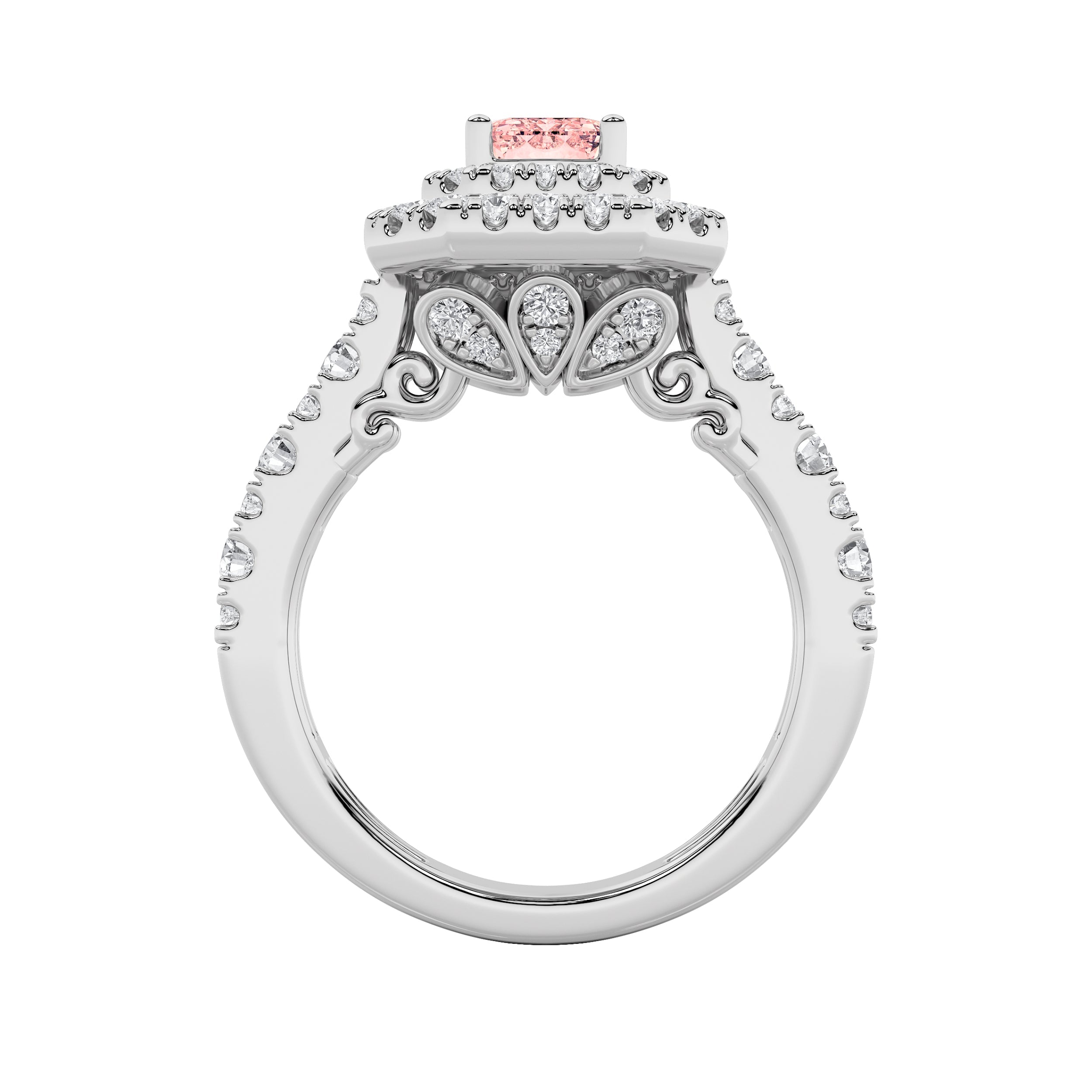 2Cttw Emerald Shaped Lab Grown Diamond (F/VS) Double Halo Engagement Ring in 14K Gold