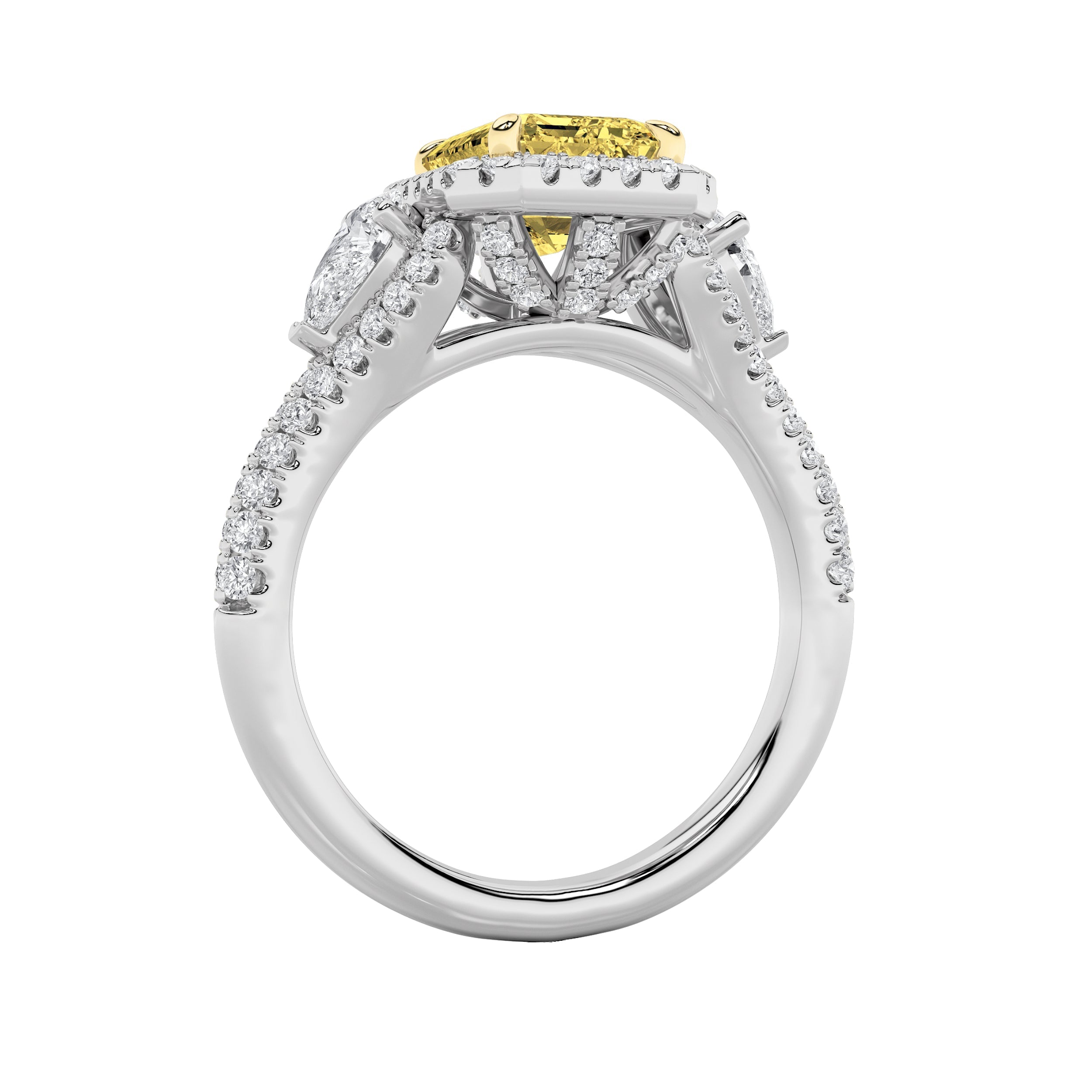 3Cttw Radiant Shaped Lab Grown Diamond (F/VS) Accented Three Stone Ring in 14K Gold