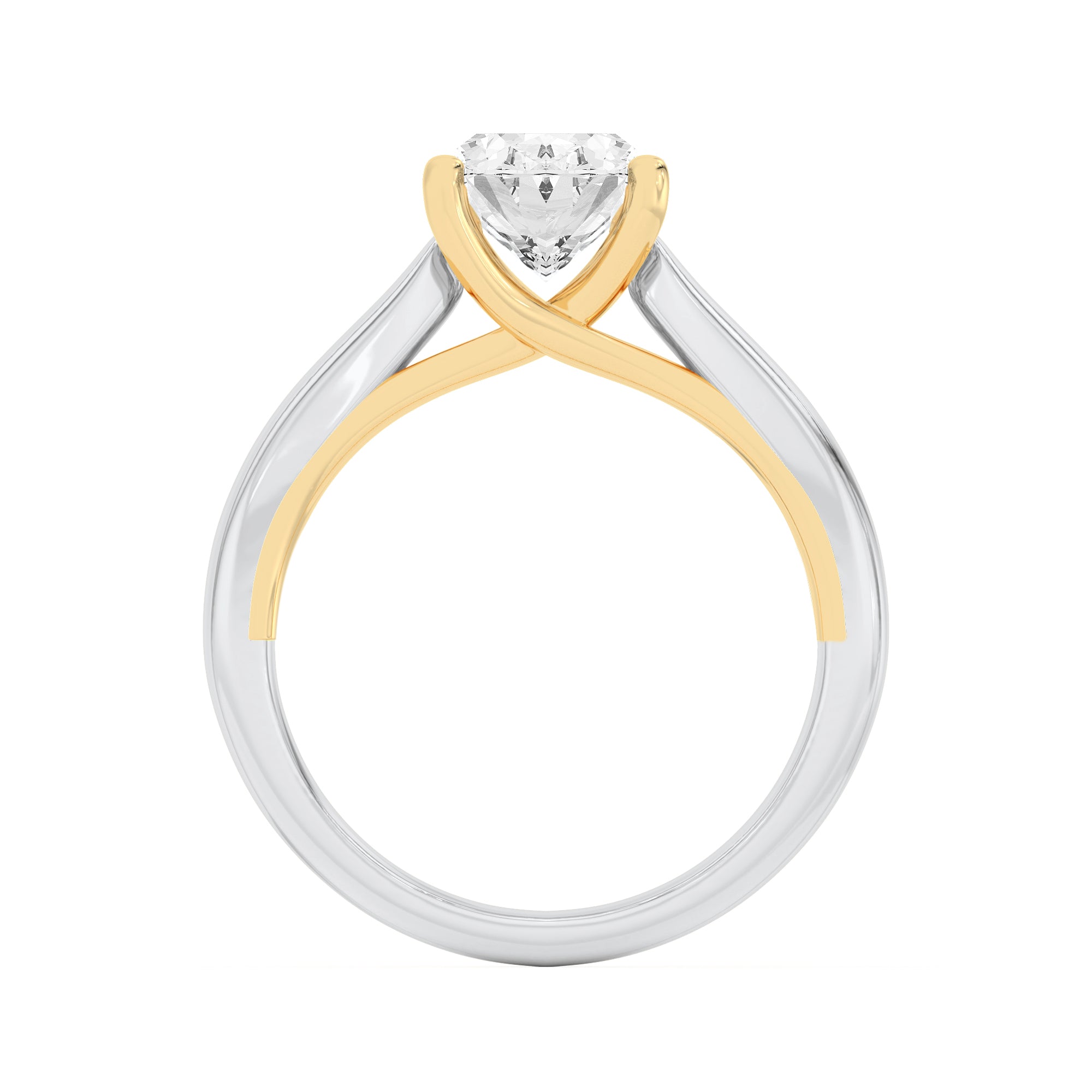 1Cttw Oval Shaped Lab Grown Diamond (F/VS) Two Tone Cathedral Shank Engagement Ring in 14K Gold