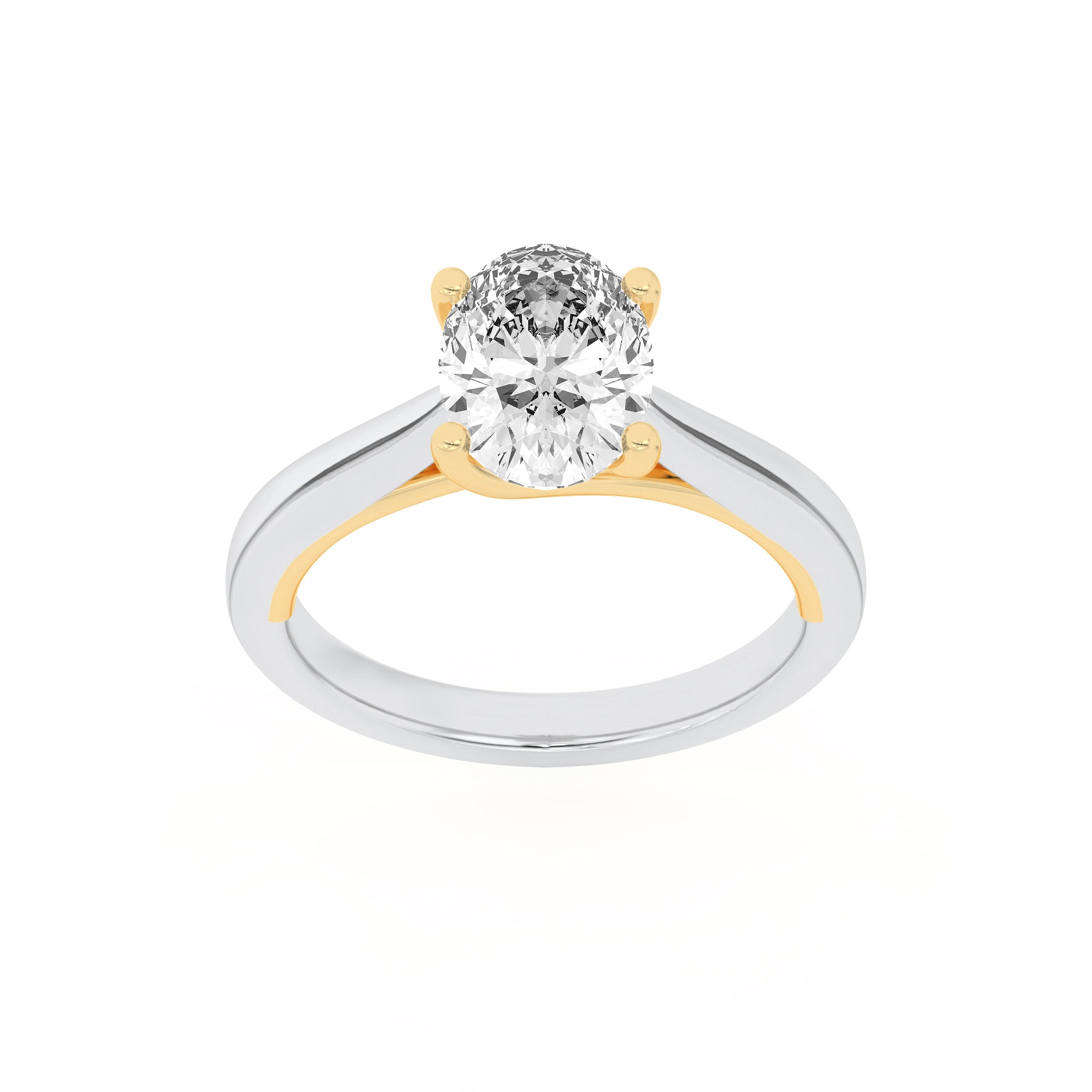 2Cttw Oval Shaped Lab Grown Diamond (F/VS) Two Tone Cathedral Shank Engagement Ring in 14K Gold