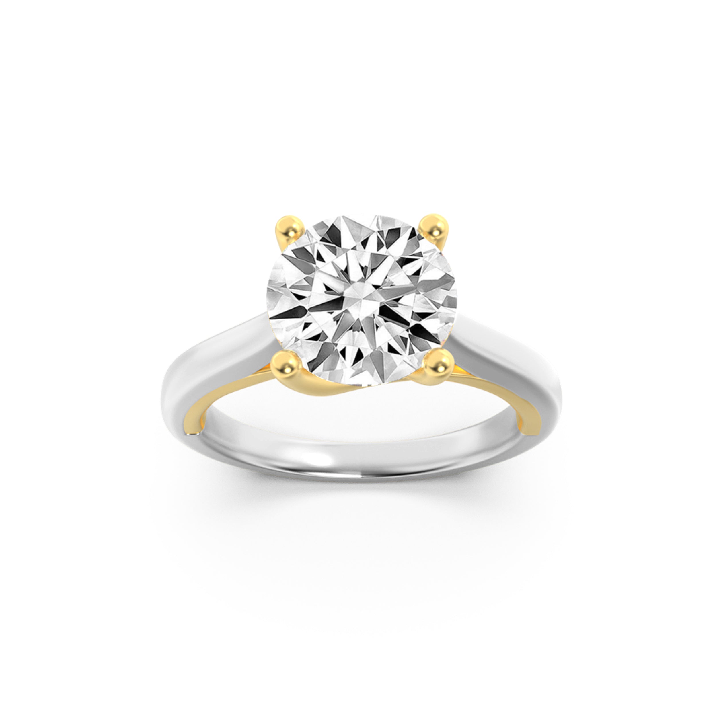 2Cttw Round Shaped Lab Grown Diamond (F/VS) Two Tone Cathedral Shank Engagement Ring in 14K Gold