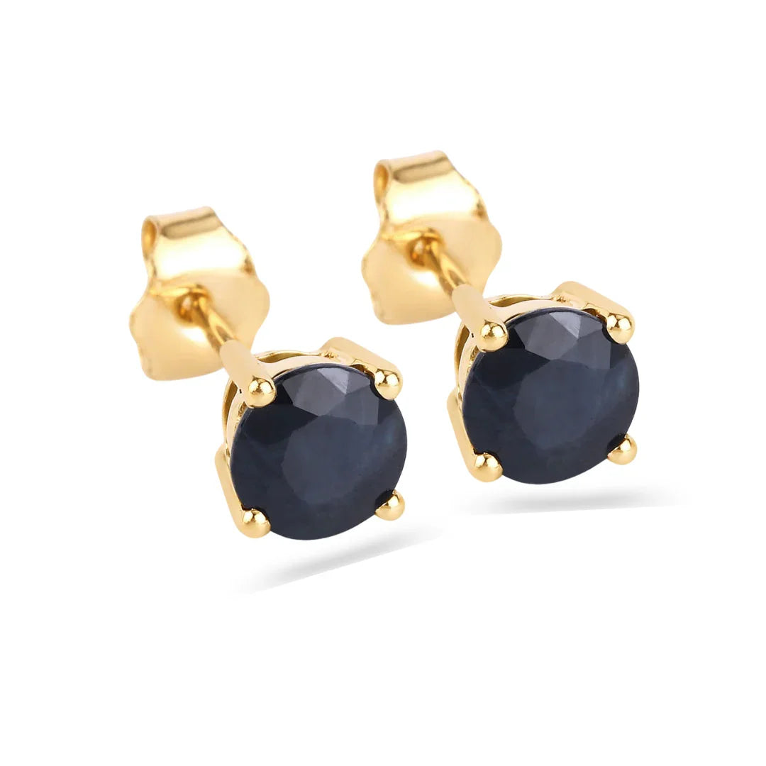 Genuine Blue Sapphire 10K Round Studs Earrings