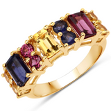 14K Yellow Gold-Plated Multi Stones Sterling Silver Cluster Ring