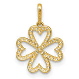 10k Gold CZ Four Leaf Clover Heart Pendant