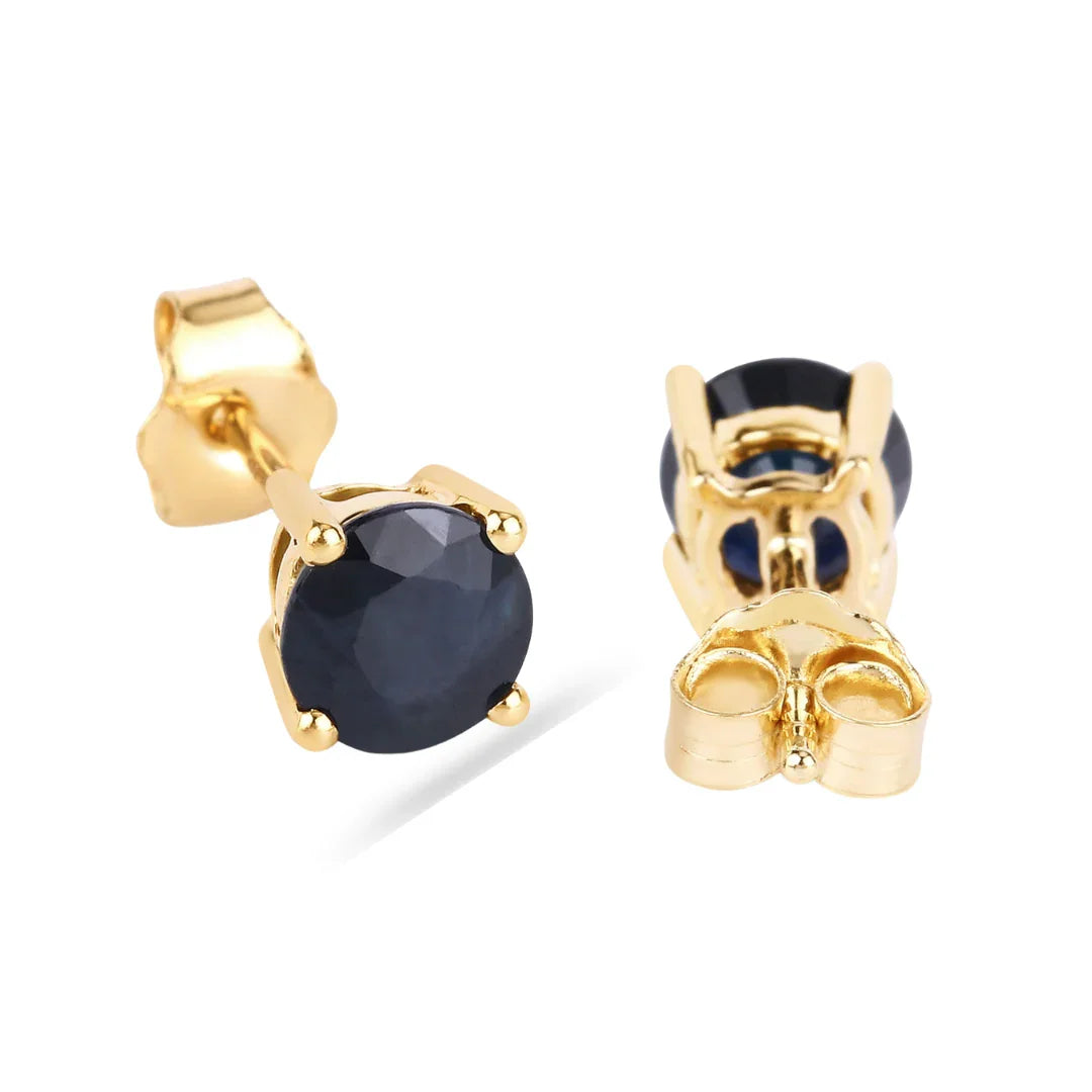 Genuine Blue Sapphire 10K Round Studs Earrings