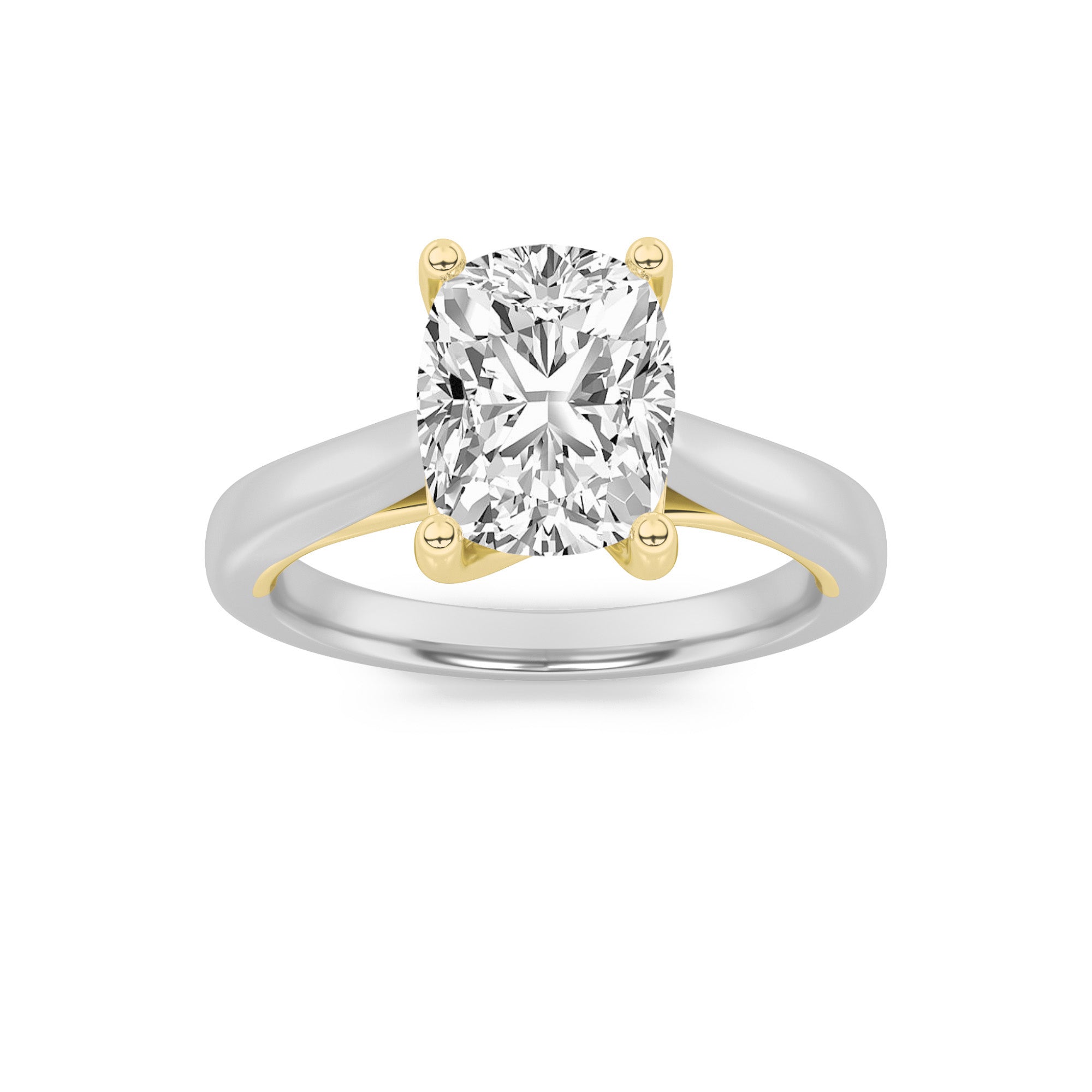 1Cttw Elongated Cushion Shaped Lab Grown Diamond (F/VS) Two Tone Cathedral Shank Engagement Ring in14K Gold