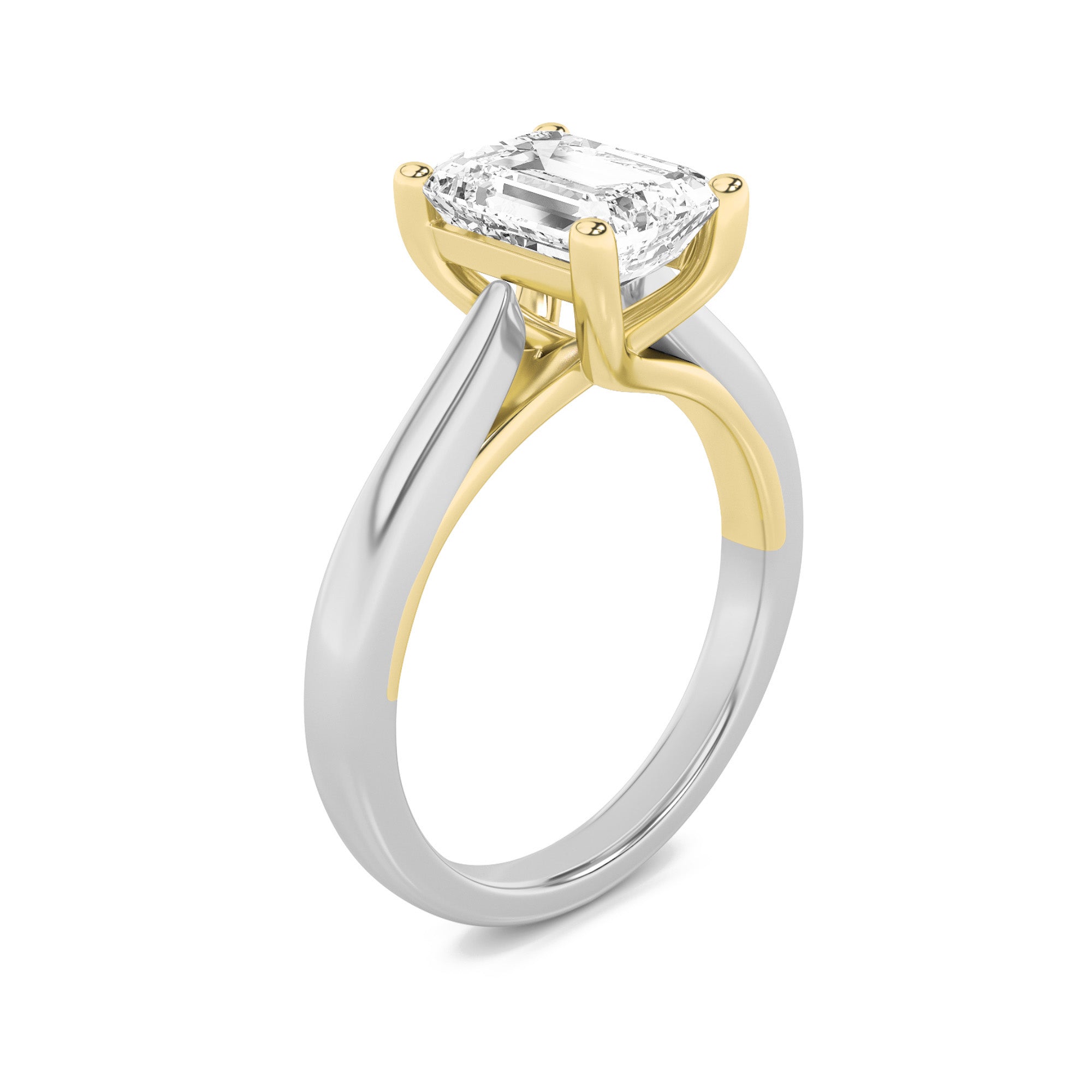1Cttw Radiant Shaped Lab Grown Diamond (F/VS) TwoTone Cathedral Shank Engagement Ring in 14K Gold