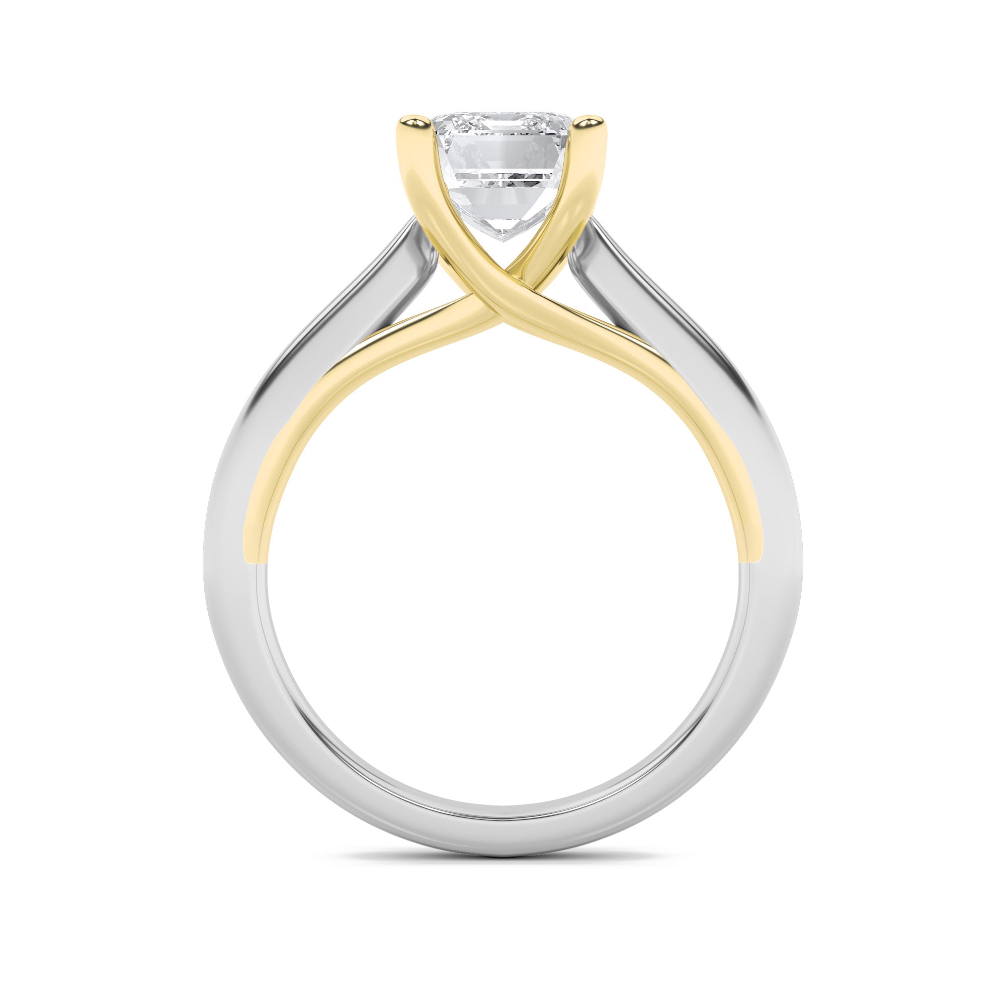 1Cttw Radiant Shaped Lab Grown Diamond (F/VS) TwoTone Cathedral Shank Engagement Ring in 14K Gold