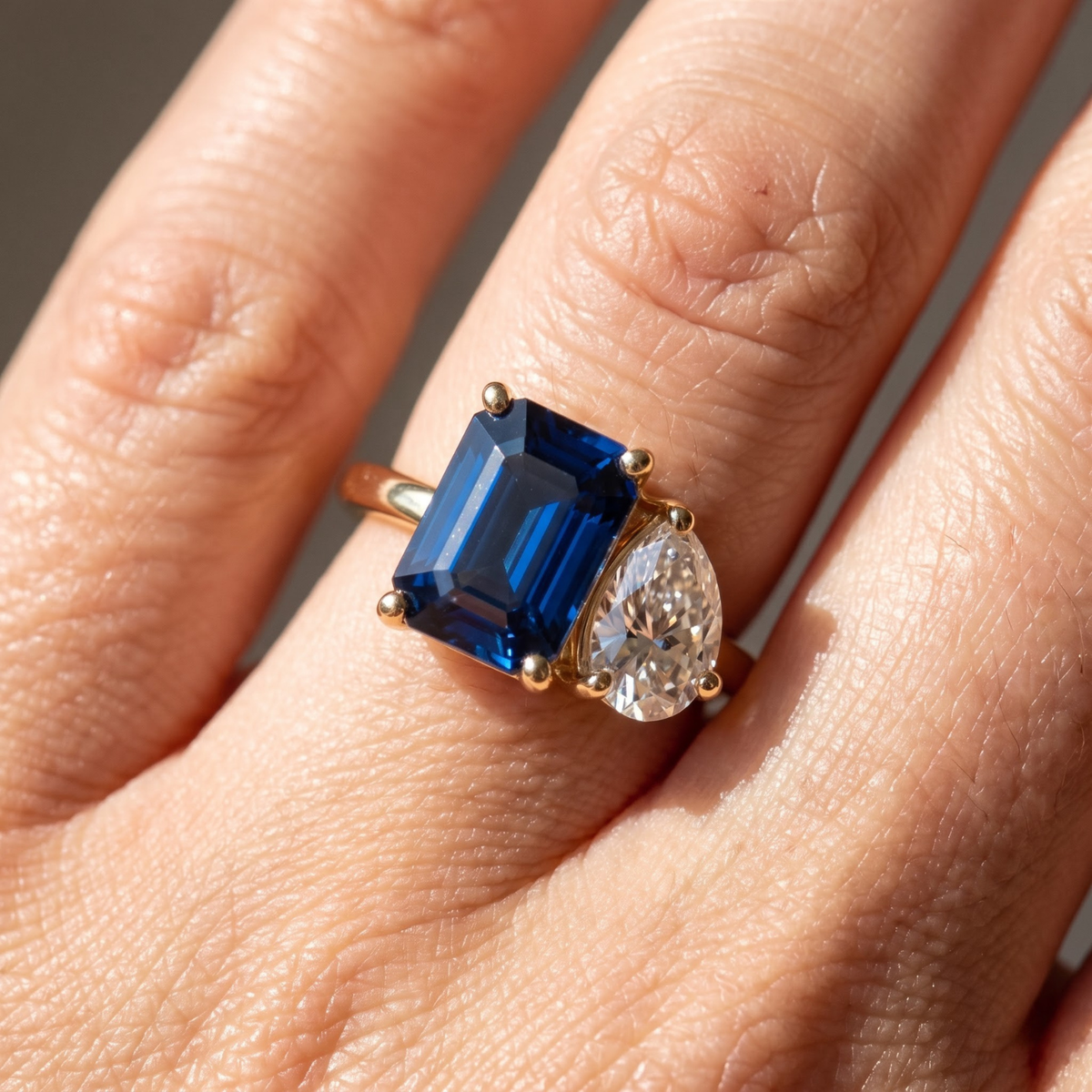 2.450 Cttw Octagon Ruby, Sapphire, Emerald and Lab Diamond 14K Yellow Gold Toi Et Moi Ring