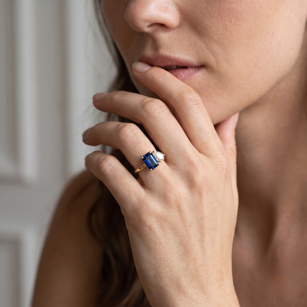 2.450 Cttw Octagon Ruby, Sapphire, Emerald and Lab Diamond 14K Yellow Gold Toi Et Moi Ring