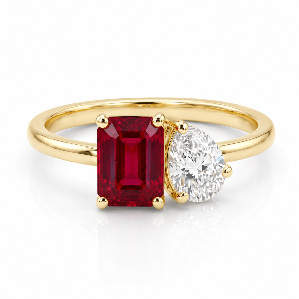 2.450 Cttw Octagon Ruby, Sapphire, Emerald and Lab Diamond 14K Yellow Gold Toi Et Moi Ring