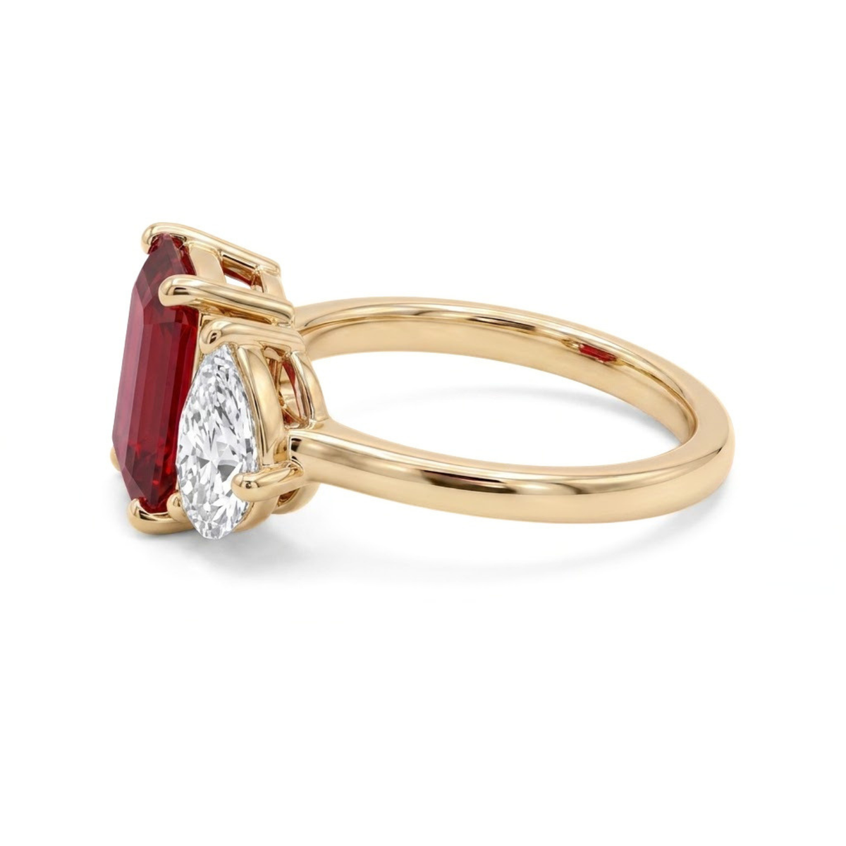 2.450 Cttw Octagon Ruby, Sapphire, Emerald and Lab Diamond 14K Yellow Gold Toi Et Moi Ring