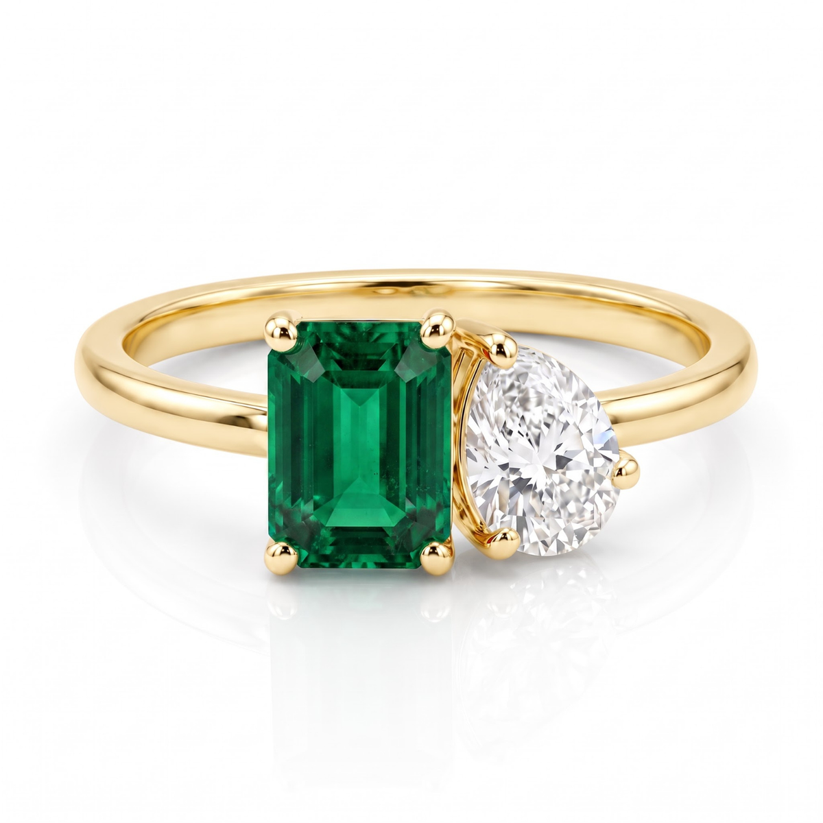 2.450 Cttw Octagon Ruby, Sapphire, Emerald and Lab Diamond 14K Yellow Gold Toi Et Moi Ring