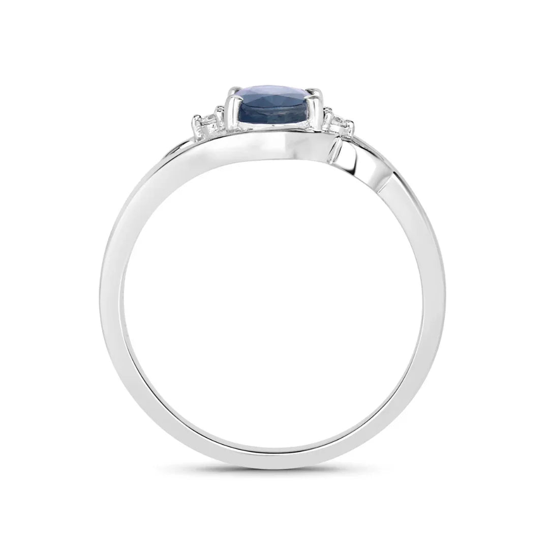 Genuine 10K Blue Sapphire and White Diamond Ring