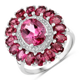 Anillo floral de plata de ley con topacio rosa y granate rodolita