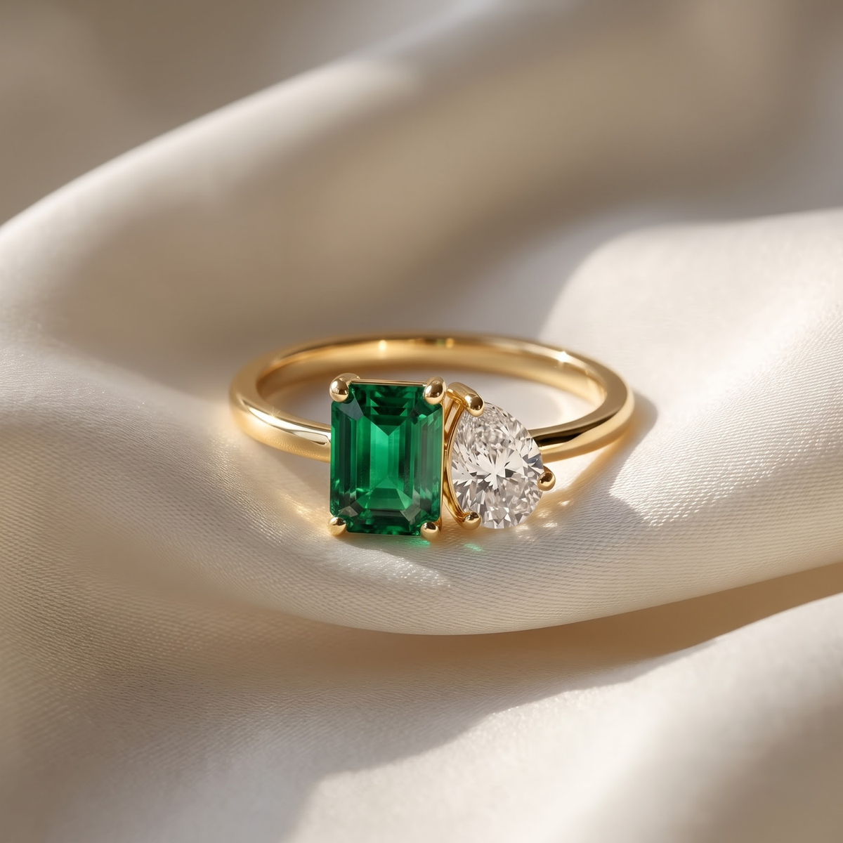 2.450 Cttw Octagon Ruby, Sapphire, Emerald and Lab Diamond 14K Yellow Gold Toi Et Moi Ring