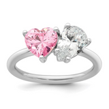 Pink Heart and Pear-shaped White CZ Dual-Stone Ring