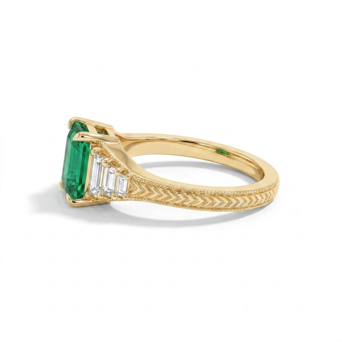 Octagon Sapphire, Emerald, Ruby and Lab Diamond 14K Yellow Gold Tapered Band Engagement Ring