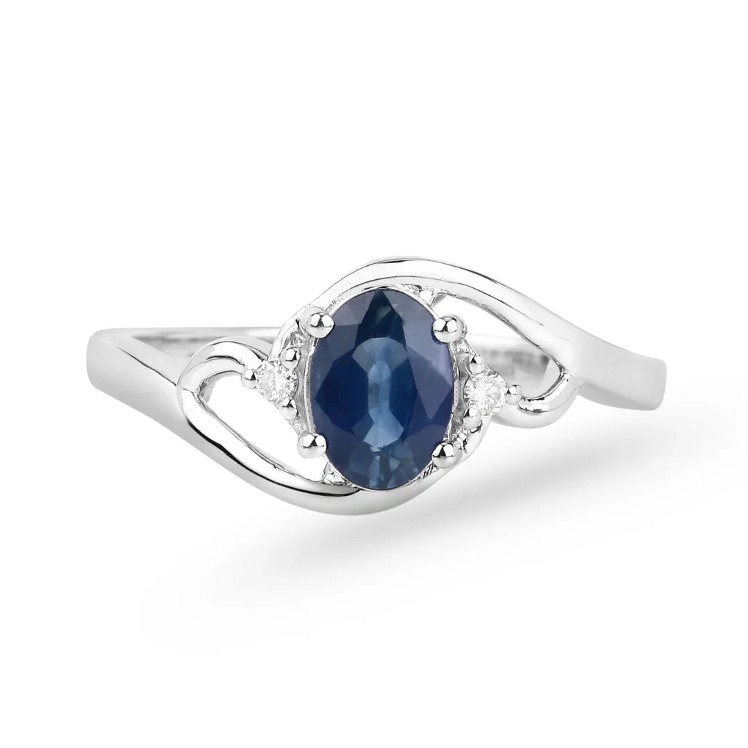 Genuine 10K Blue Sapphire and White Diamond Ring