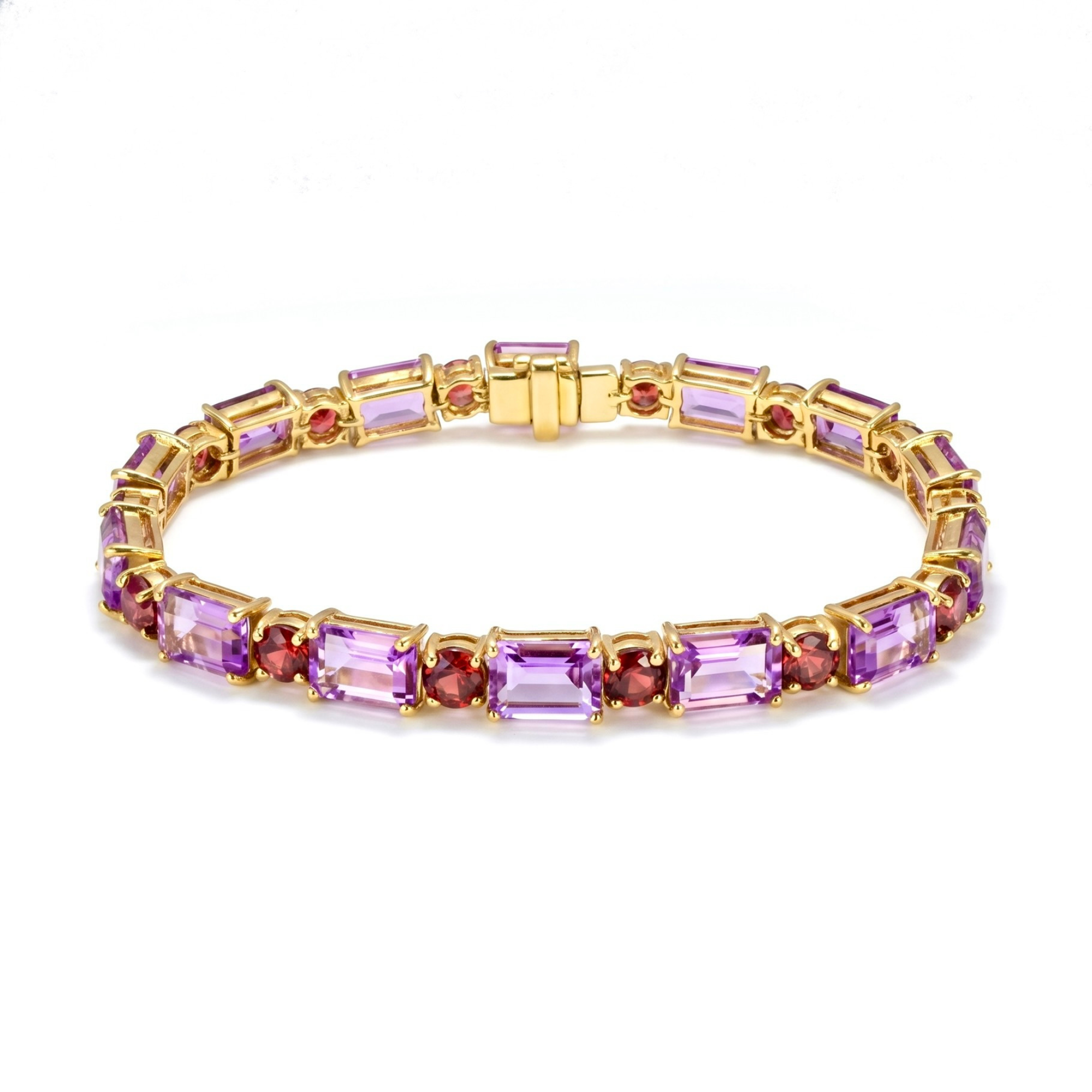 Natural Octagon Cut Amethyst Gold Over Silver Tennis Bracelet 6.5 inches