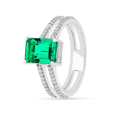 Colombian Created Emerald Double Band Ring