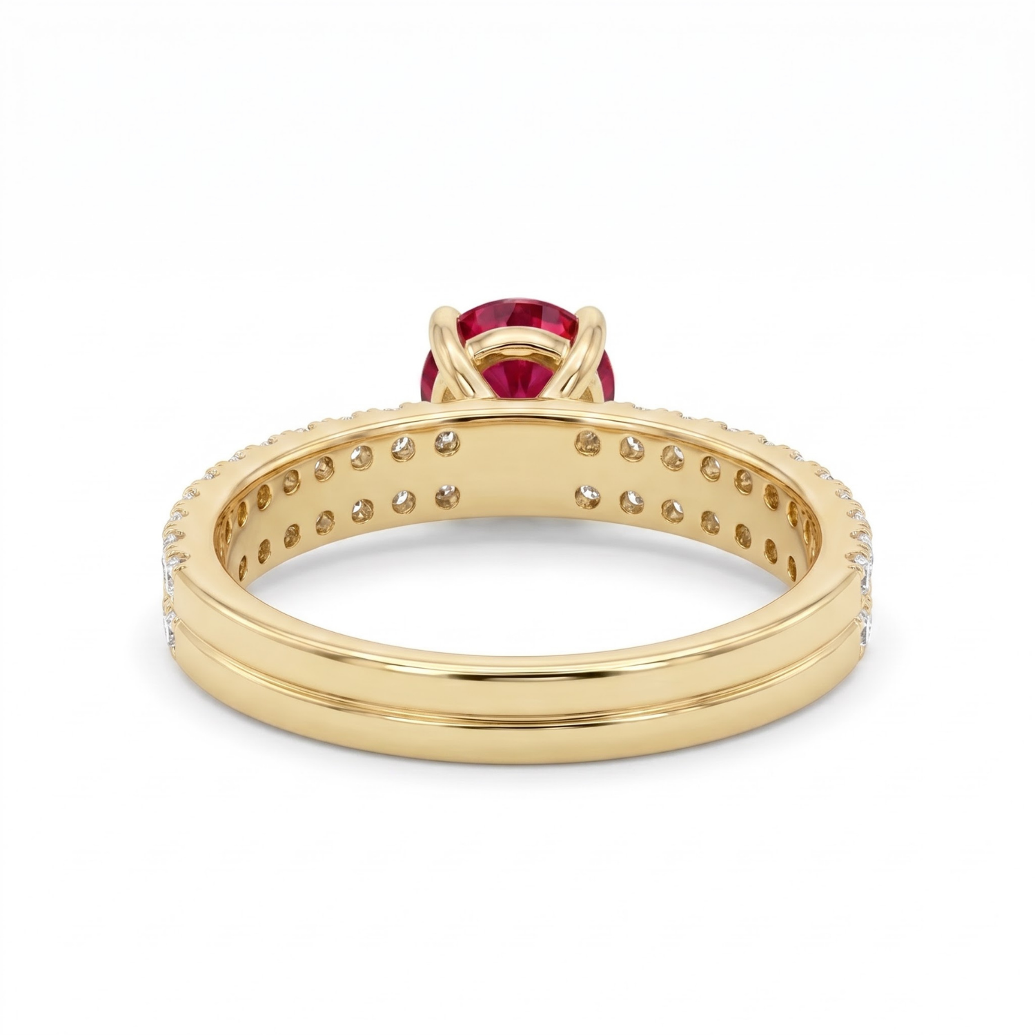 1.30 CTTW Round Gemstone Pav Diamond Double Row Band 14k Yellow Gold Engagement Ring