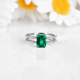 Colombian Created Emerald Double Band Ring