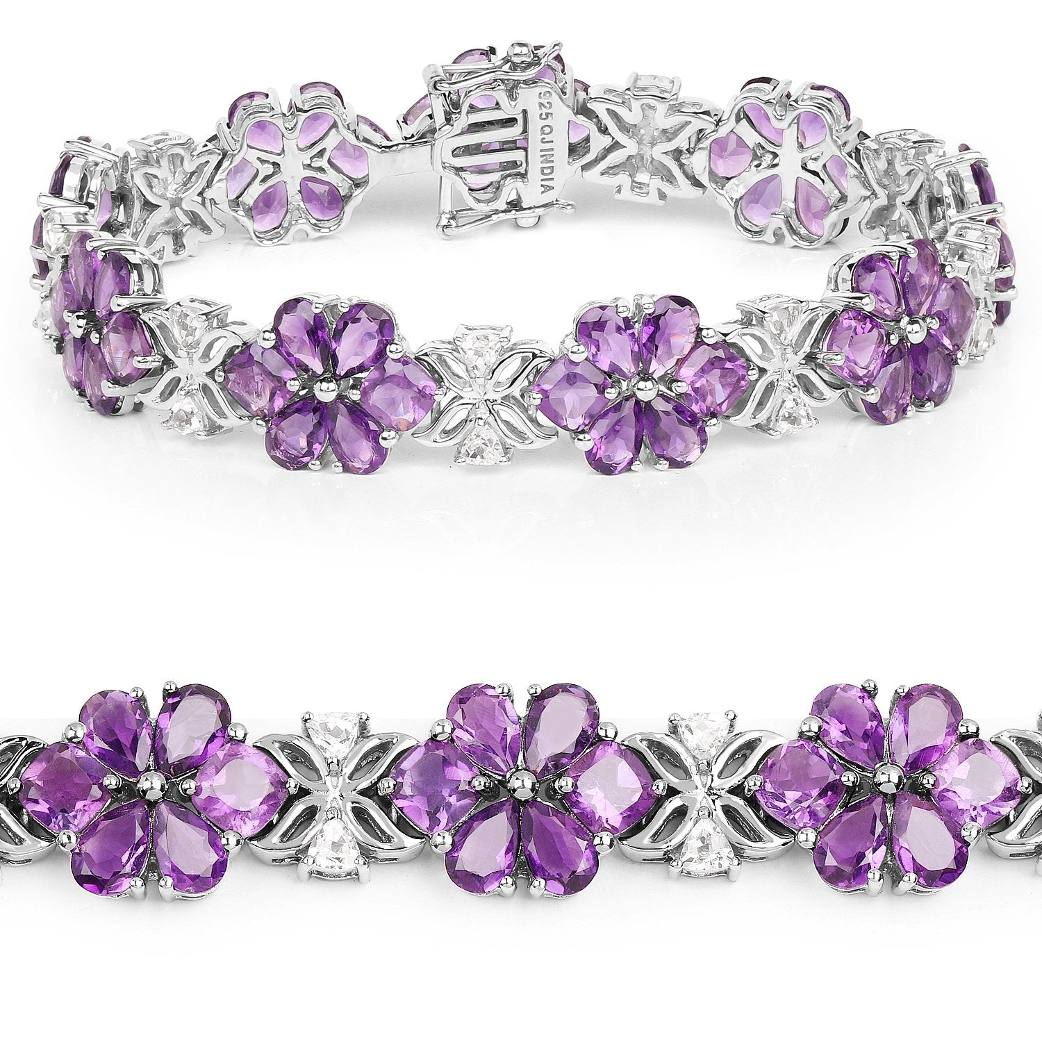 Natural Amethyst Flower Tennis Bracelet Silver Fine Color Jewels