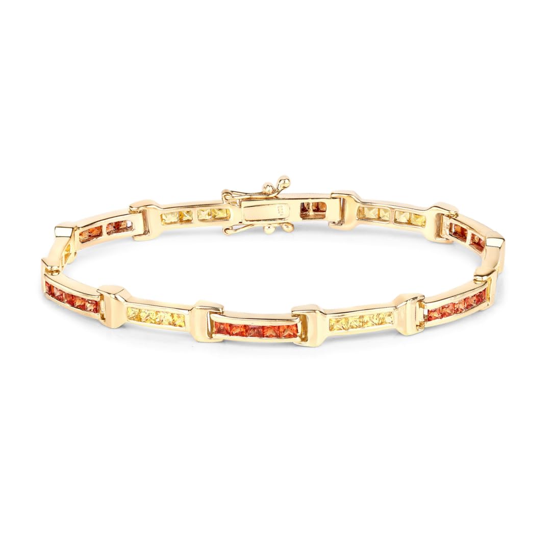 Orange and Yellow Sapphire Tennis Bracelet Silver Fine Color Jewels