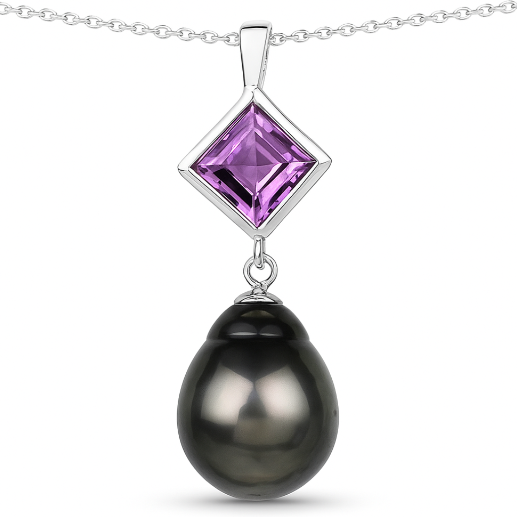 Amethyst Tahitian Cultured Pearl Pendant Necklace