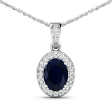 14K White Gold Blue Sapphire Diamond Pendant