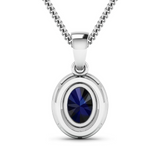 14K White Gold Blue Sapphire Diamond Pendant