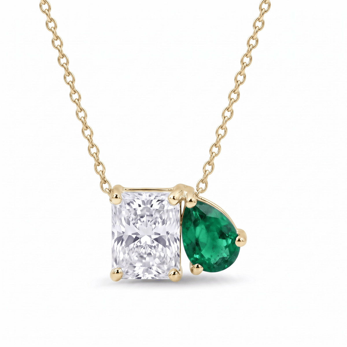 2.50 Cttw Pear Emerald, Ruby, Sapphire and Lab Diamond 14K Yellow Gold Toi et Moi Pendant Necklace