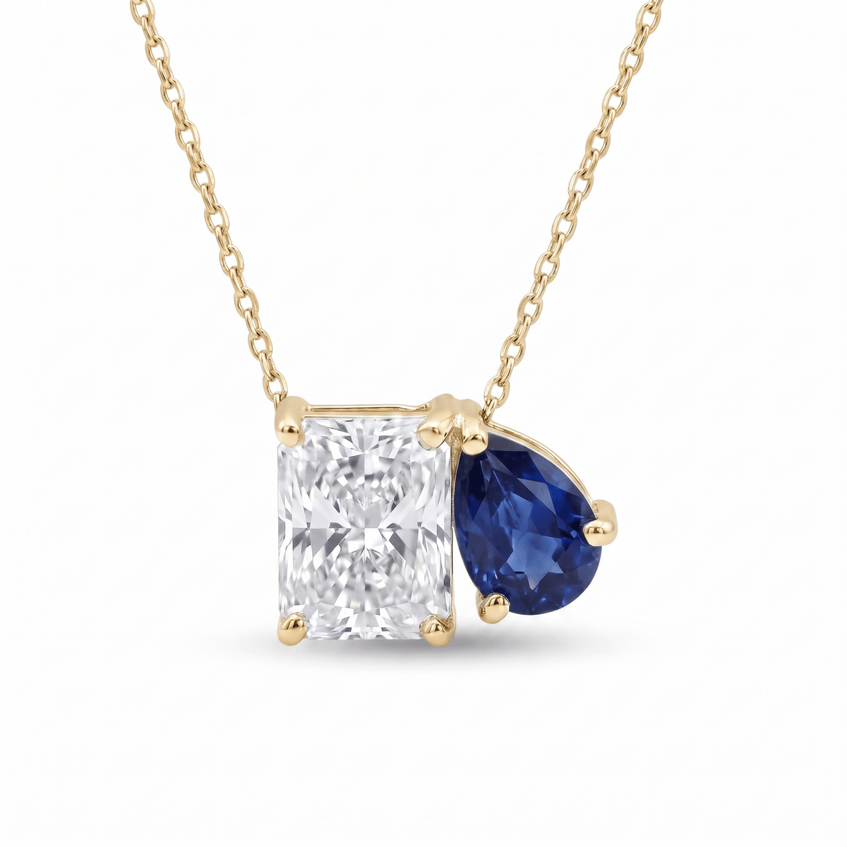2.50 Cttw Pear Emerald, Ruby, Sapphire and Lab Diamond 14K Yellow Gold Toi et Moi Pendant Necklace