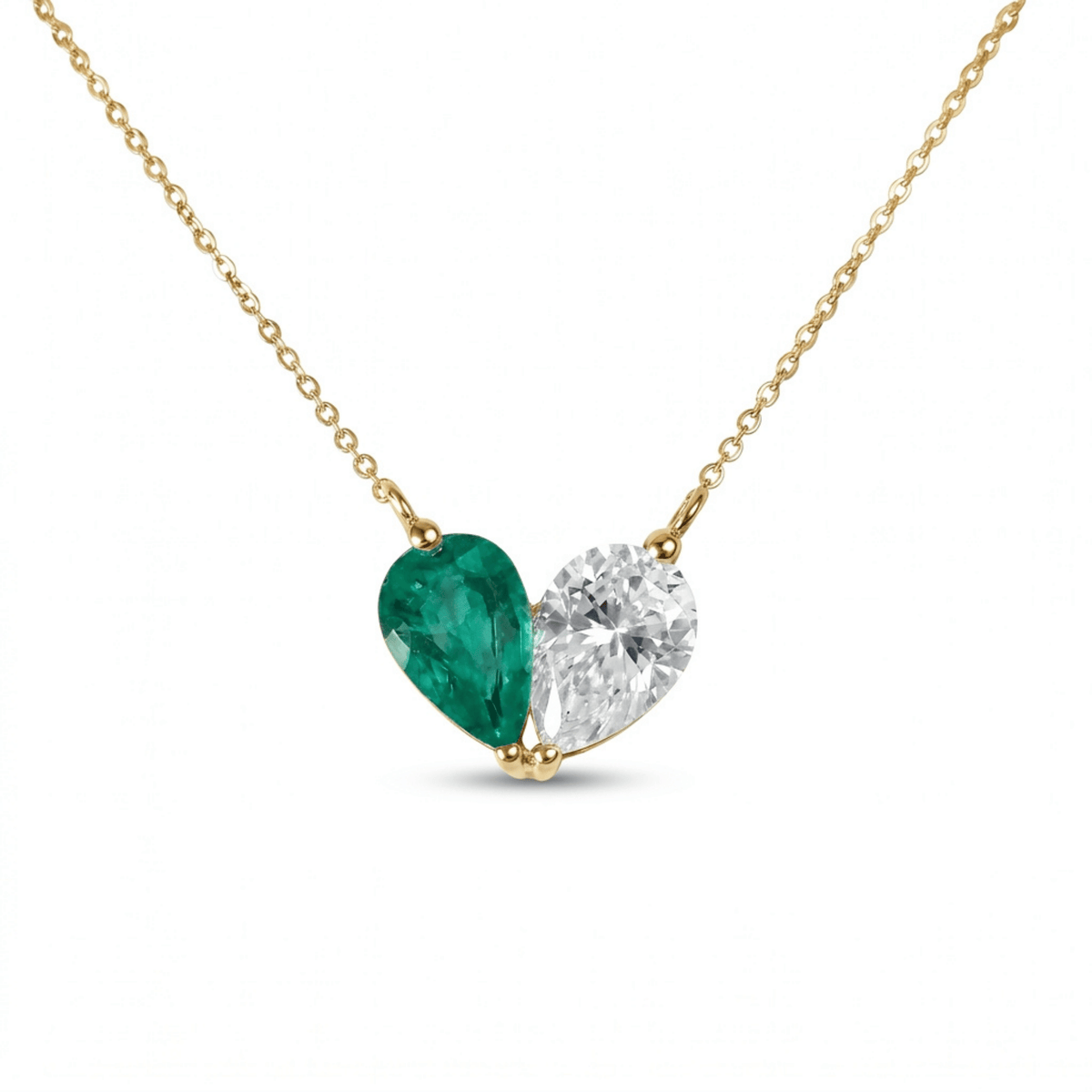 4.44 Cttw Pear Emerald, Ruby, Sapphire and Lab Diamond 14K Yellow Gold Toi et Moi Heart Pendant Necklace